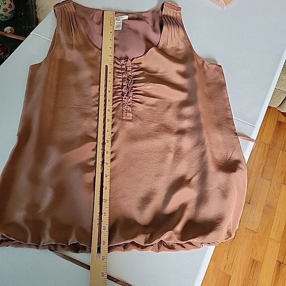 J Crew Silk Chiffon Belted Blouse Small Chocolate Brown Sleeveless Chic Feminine - Picture 12 of 15